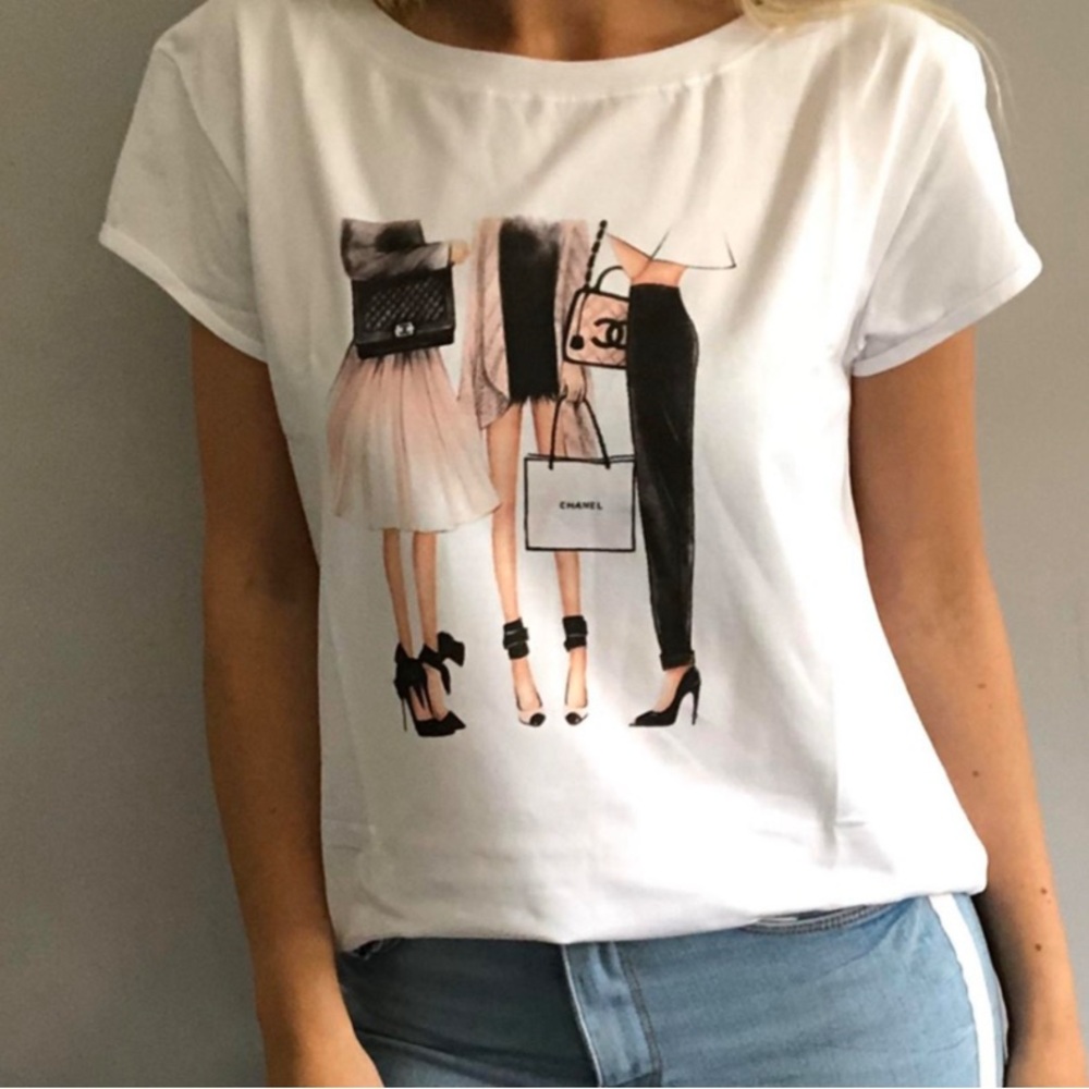 White Graphic Tee - designer inspired